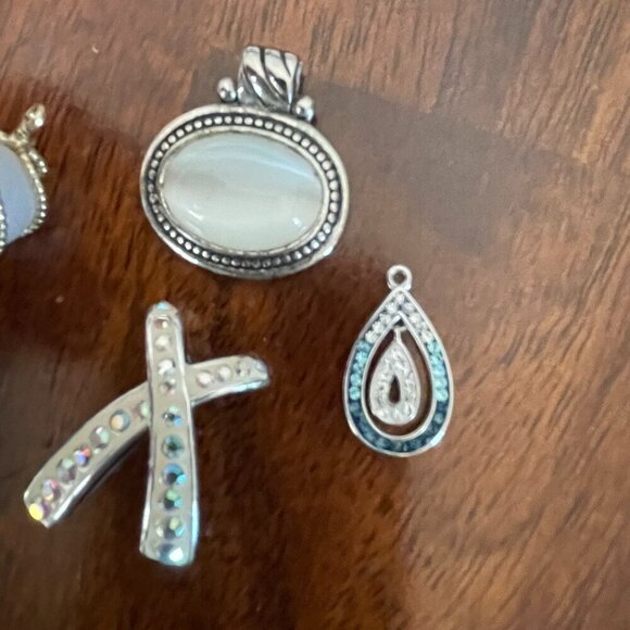 Set of 5 Necklace Pendants, no chains metal flowers stone tear drop... - Picture 2 of 5